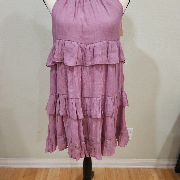 Mauve Tiered Ruffle Dress w/ Tie at Back of Neck - Picture 6 of 7